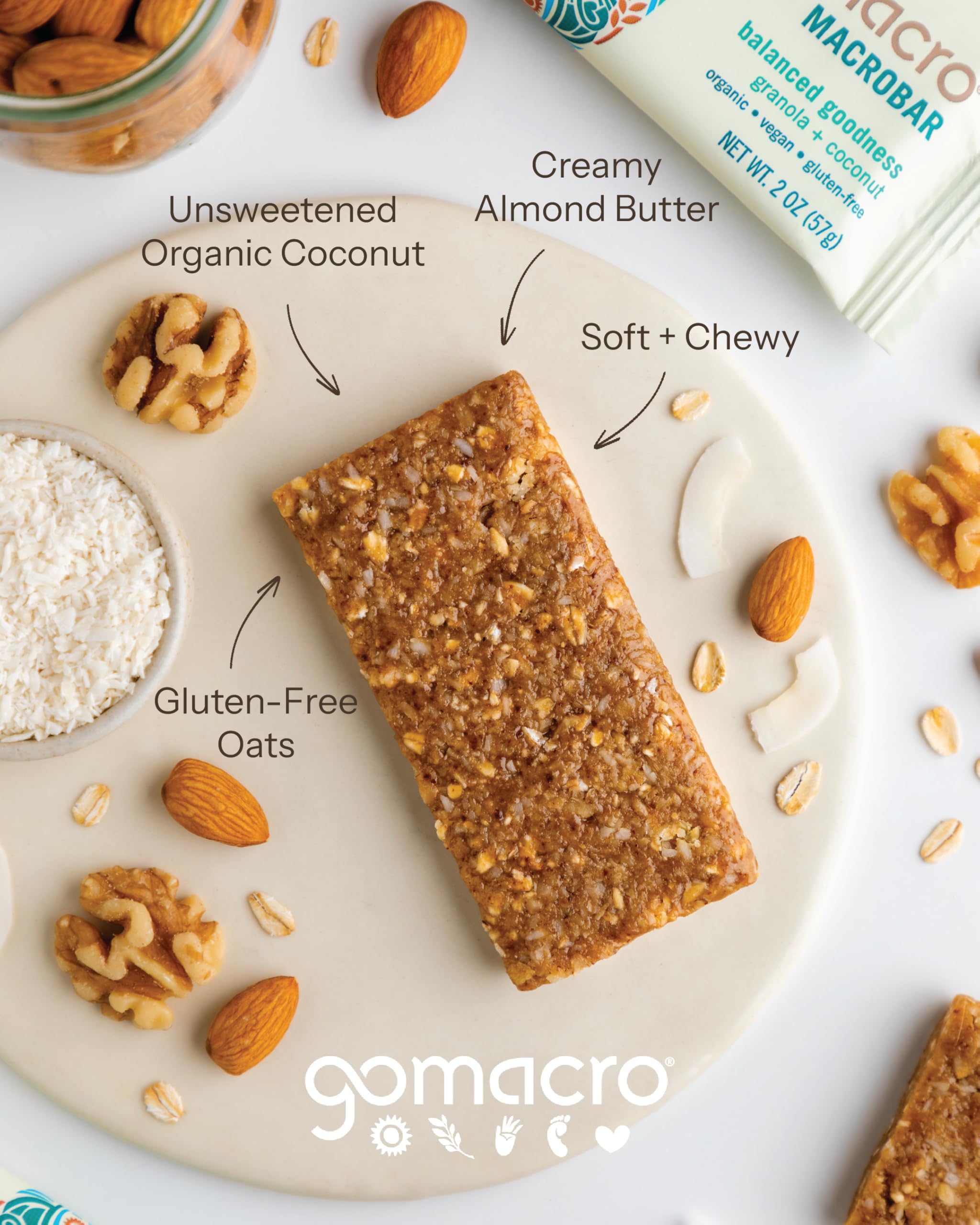 GoMacro MacroBar Organic Vegan Snack Bars - Granola + Coconut (2.0